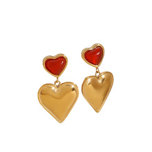 Load image into Gallery viewer, Scarlet Heart Drop Earrings - Stainless Steel 18K Gold Plated
