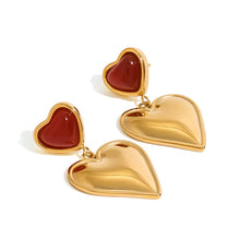 Load image into Gallery viewer, Scarlet Heart Drop Earrings - Stainless Steel 18K Gold Plated