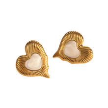Load image into Gallery viewer, Vintage Heart Studs - Stainless Steel Gold Plated