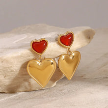 Load image into Gallery viewer, Scarlet Heart Drop Earrings - Stainless Steel 18K Gold Plated
