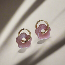 Load image into Gallery viewer, Pink flower hoops
