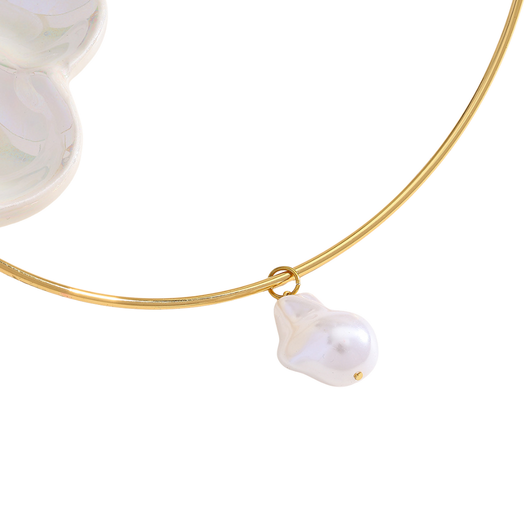 Pearl Necklace Choker - Stainless Steel Gold Plated 18K