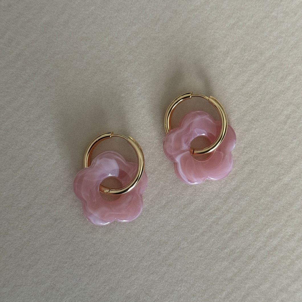 Pink flower hoops