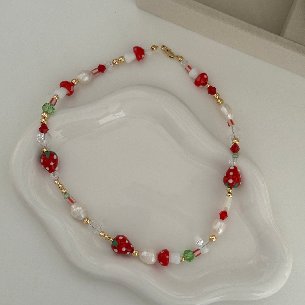 Strawberry glass bead necklace