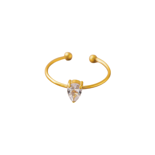 Gem Drop Adjustable Ring - Titanium Steel Gold Plated