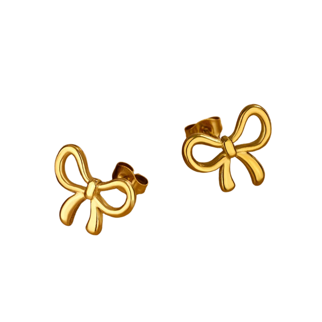 Golden Bow Stud Earrings - Stainless Steel 18K Gold Plated